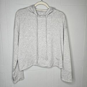 Gap Fit Light Gray Lightweight Cropped Boxy Pullover Hoodie Thumb Holes M EUC